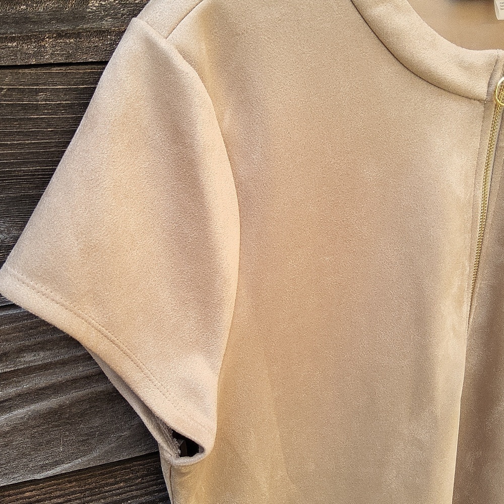 Andrew Marc Beige Suede Zip-Front Dress Size 16 - Picture 5 of 11